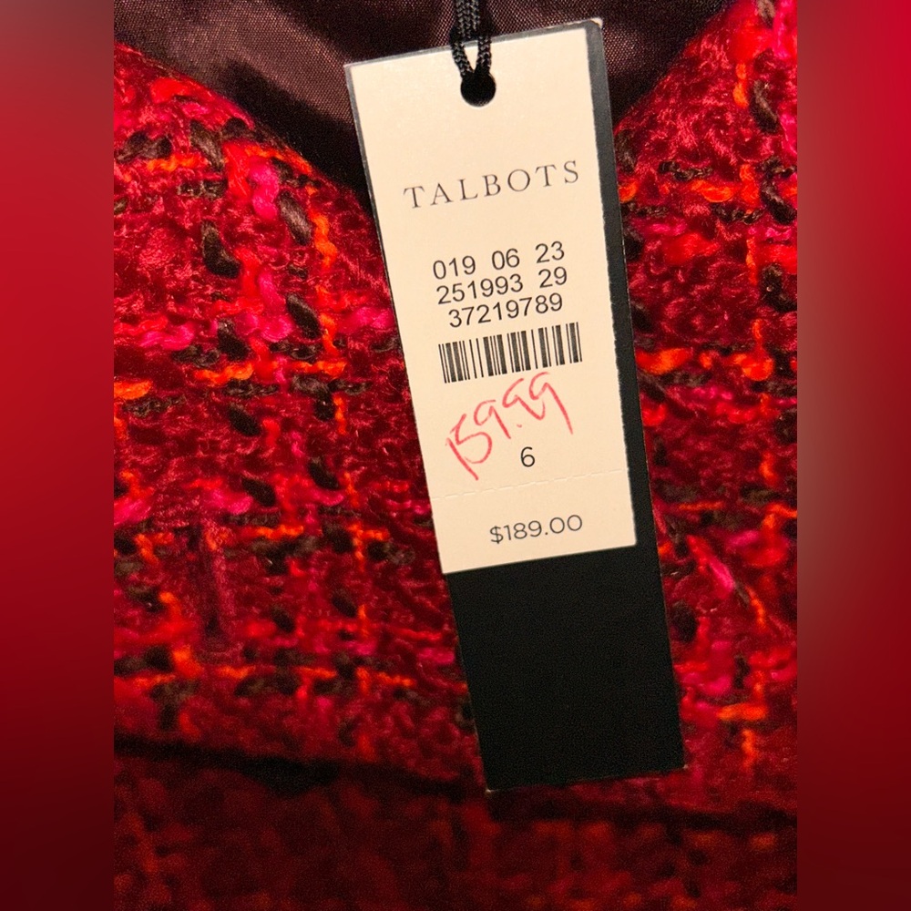 Talbots Women's Vibrant Red Tweed Pea Coat size 6 NWT - Picture 3 of 9